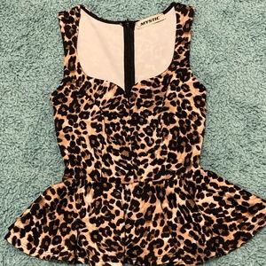 Leopard Print Peplum Top with a deep V